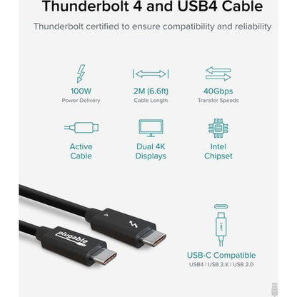Plugable Thunderbolt 4 Data Transfer Cable - 6.6 ft (2 m) Thunderbolt 4 Data Tra