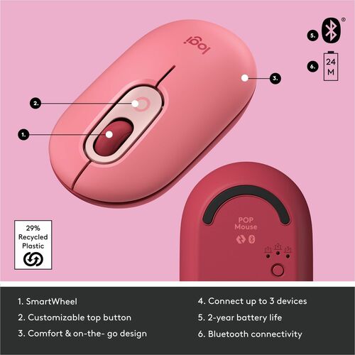 Logitech POP Mouse with emoji - Heartbreaker Rose - Optical
