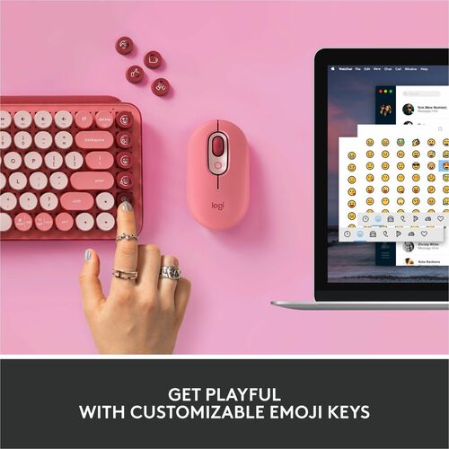 Clavier mécanique sans fil Logitech POP Keys avec touches emoji - Heartbreaker Rose