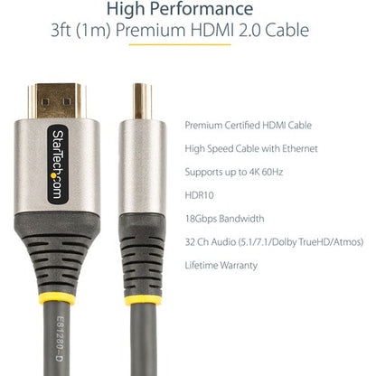 Cable HDMI 2.0 premium certificado de StarTech.com de 1 m (3 pies)