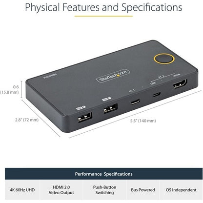 2PORT USB-A/HDMI  USB-C KVM SWITCH 4K 60HZ HDMI 2.0