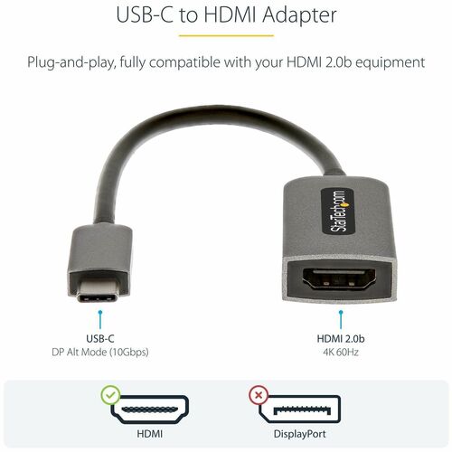 Adaptador USB C a HDMI de StarTech.com, 4K 60 Hz, HDR10, convertidor USB-C a HDMI 2.0b, U