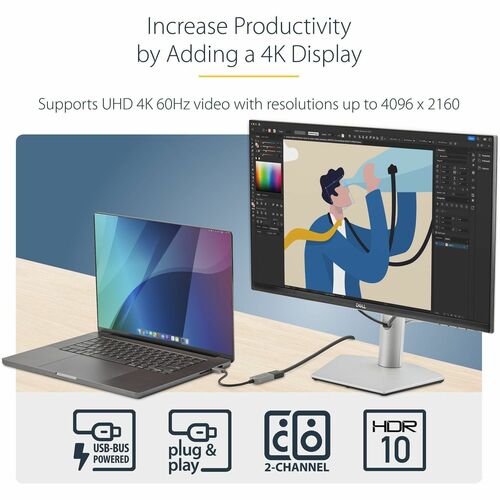Adaptador USB C a HDMI de StarTech.com, 4K 60 Hz, HDR10, convertidor USB-C a HDMI 2.0b, U