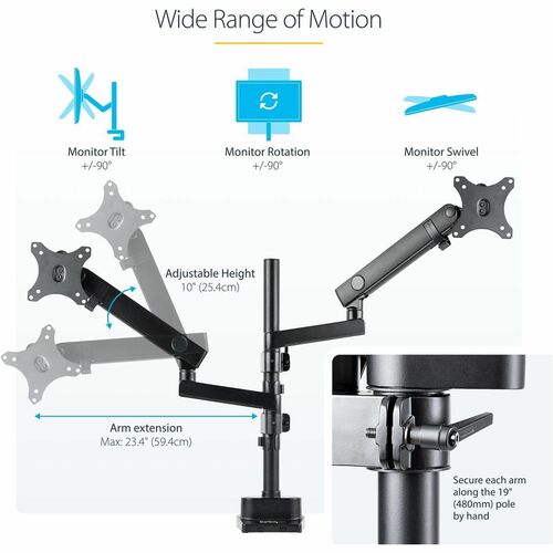 StarTech.com Desk Mount Dual Monitor Arm, Height A
