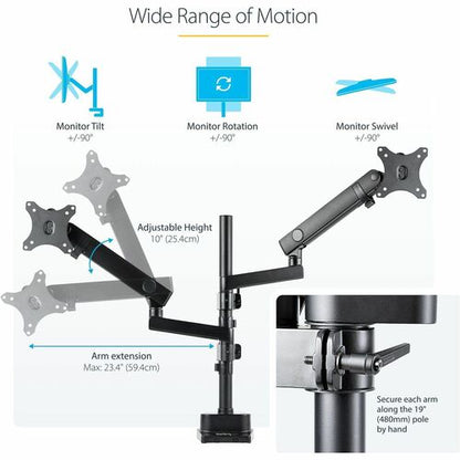StarTech.com Desk Mount Dual Monitor Arm, Height A