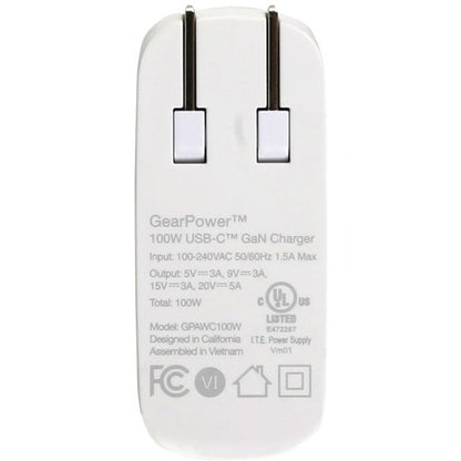 Cargador IOGEAR GearPower de 100 W con puerto USB-C y GaN [USB-IF]