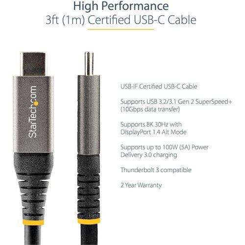 Cable USB C StarTech.com de 1 m y 90 cm, 10 Gbps, con certificación USB-IF, USB 3.1 tipo C