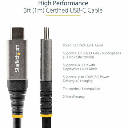 Cable USB C StarTech.com de 1 m y 90 cm, 10 Gbps, con certificación USB-IF, USB 3.1 tipo C