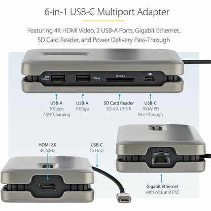 Adaptador multipuerto USB C, USB C a 4K 60Hz HDMI 2.0, 2