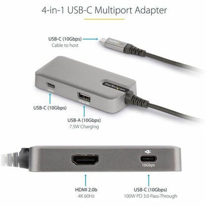 Adaptador multipuerto USB C 4K60Hz HDMI 2.0 100W PD Cable de 10 pulgadas