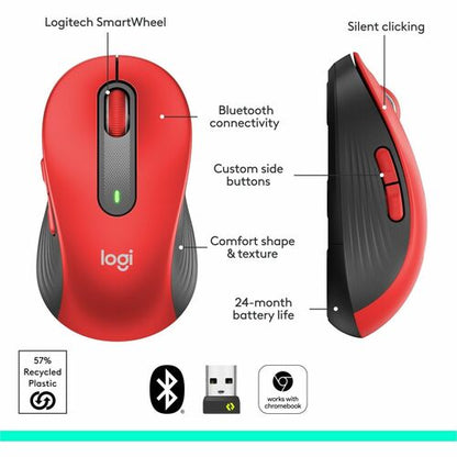 Logitech Signature M650 L (Rojo) - Óptico - Inalámbrico