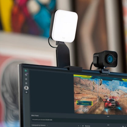 Luz de transmisión premium Logitech Litra Glow con TrueSoft: soporte para monitor y trípode