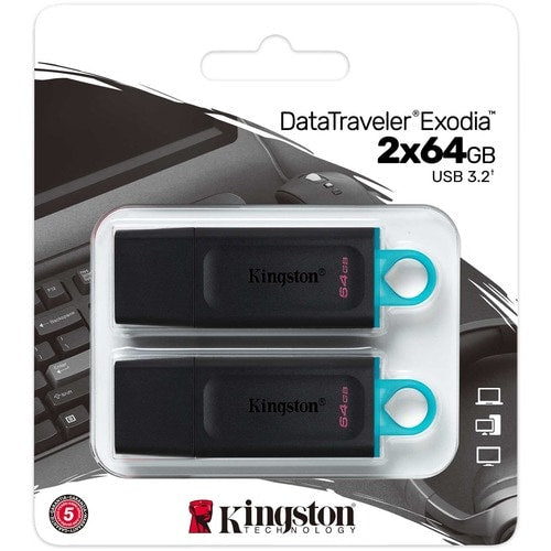 64GB USB3.2 GEN 1 DATATRAVELER EXODIA BLK TEAL 2 PIECES
