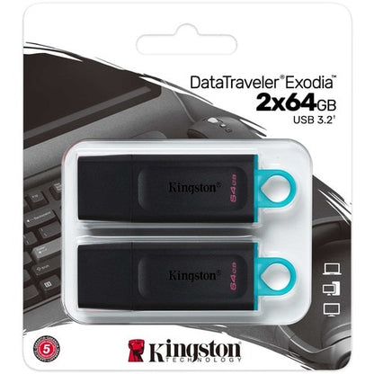 64GB USB3.2 GEN 1 DATATRAVELER EXODIA BLK TEAL 2 PIECES