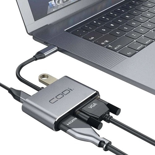 CODi 4-In-1 USB-C Display Adapter (HDMI, VGA, USB-C PD, USB-A 3.0) - 1 x USB Type C - Male