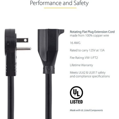 StarTech.com 10ft Power Extension Cord