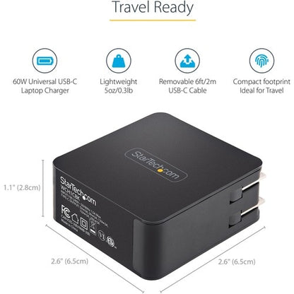 Chargeur mural USB C StarTech.com, PD 60 W avec câble de 1,8 m