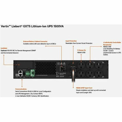 UPS en línea de iones de litio Vertiv Liebert GXT5 de 1500 VA/1350 W, 120 V, torre/rack