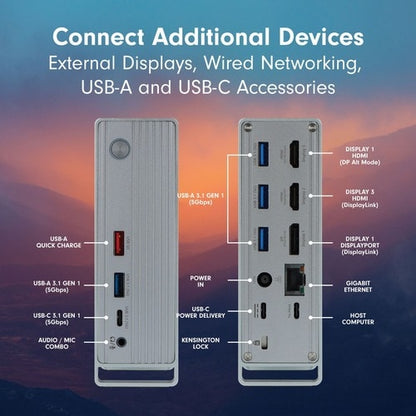 Station d'accueil VisionTek VT7100 triple écran 4K USB-C avec puissance de 100 W