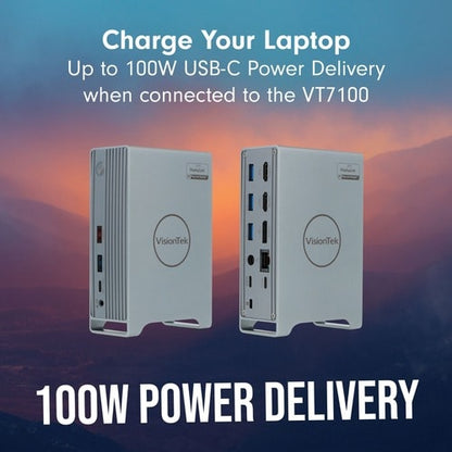 Station d'accueil VisionTek VT7100 triple écran 4K USB-C avec puissance de 100 W