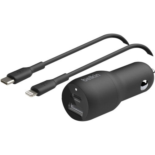 Belkin BoostCharge Dual Car Charger with PPS 37W + USB-C Cable with Lightning Connector