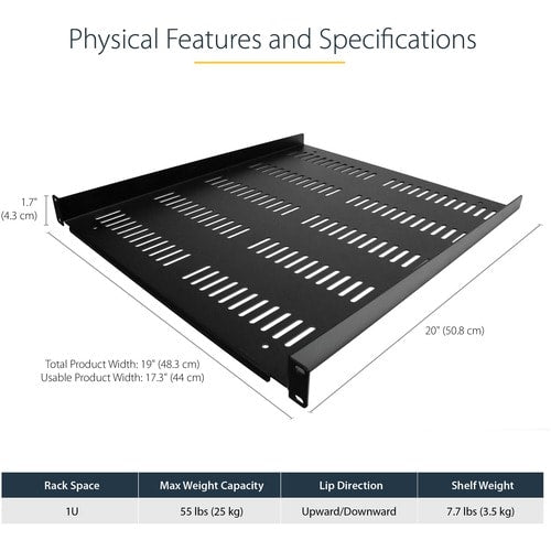 Étagère ventilée pour rack de serveur StarTech.com 1U - Fixe, profondeur 50,8 cm