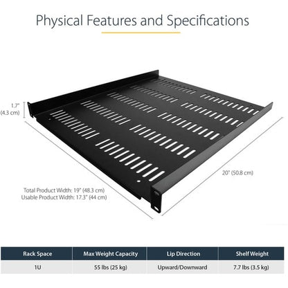 Étagère ventilée pour rack de serveur StarTech.com 1U - Fixe, profondeur 50,8 cm