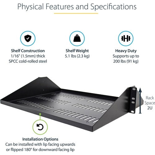 StarTech.com 2U Vented Server Rack Shelf - Center Mount Fixed 14" Deep