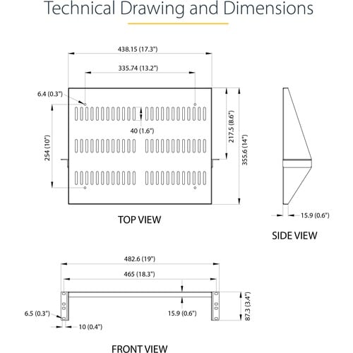 StarTech.com 2U Vented Server Rack Shelf - Center Mount Fixed 14" Deep