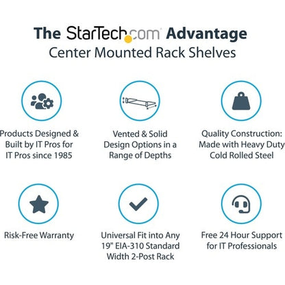 StarTech.com 2U Vented Server Rack Shelf - Center Mount Fixed 14" Deep