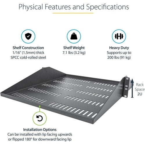 StarTech.com 2U Vented Server Rack Shelf - Center Mount Fixed 20" Deep