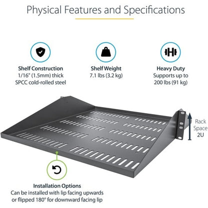 StarTech.com 2U Vented Server Rack Shelf - Center Mount Fixed 20" Deep