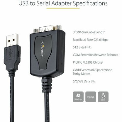 Câble USB vers série StarTech.com de 1 m avec rétention du port COM