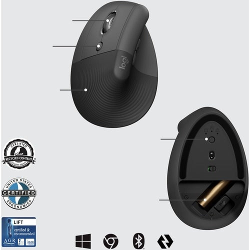 Logitech Lift Ergo Mouse - Optical - Wireless