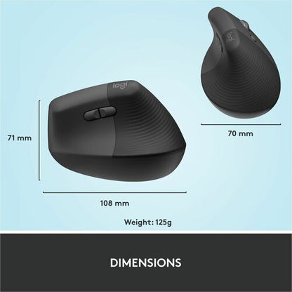 Logitech Lift Vertical Ergonomic Mouse (Graphite) - Optical - Wireless