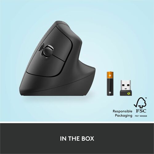 Logitech Lift Vertical Ergonomic Mouse (Graphite) - Optical - Wireless