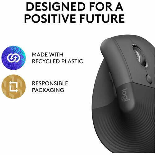Logitech Lift Vertical Ergonomic Mouse (Graphite) - Optical - Wireless