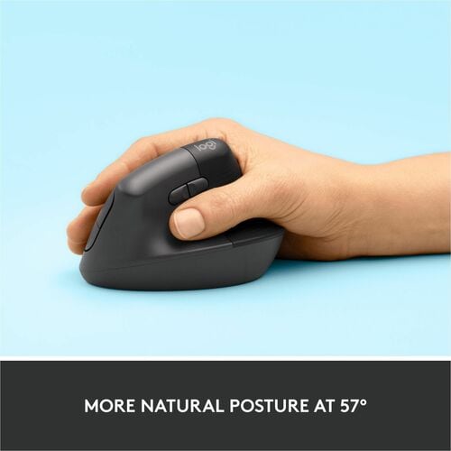 Logitech Lift Vertical Ergonomic Mouse (Graphite) - Optical - Wireless