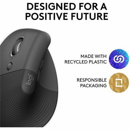 Logitech Lift Left Vertical Ergonomic Mouse (Graphite) - Optical - Wireless