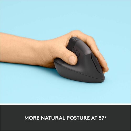 Logitech Lift Left Vertical Ergonomic Mouse (Graphite) - Optical - Wireless