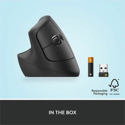 Logitech Lift Left Vertical Ergonomic Mouse (Graphite) - Optical - Wireless