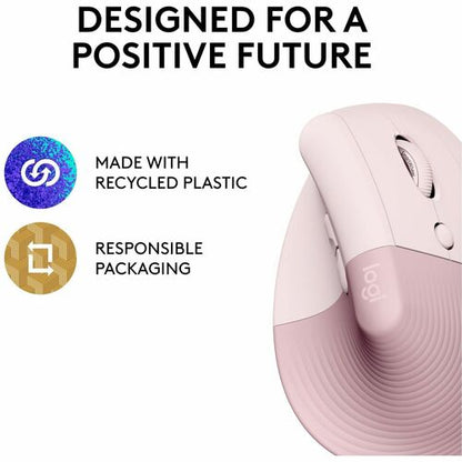 Logitech Lift Vertical Ergonomic Mouse (Rose) - Optical - Wireless