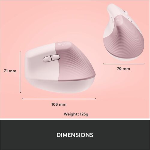Logitech Lift Vertical Ergonomic Mouse (Rose) - Optical - Wireless