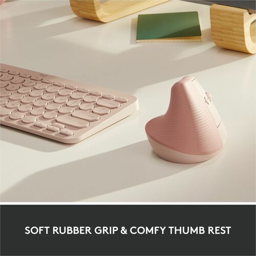 Logitech Lift Vertical Ergonomic Mouse (Rose) - Optical - Wireless
