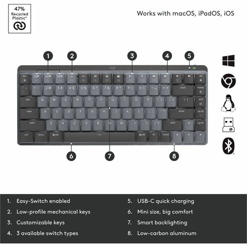 Clavier mécanique sans fil minimaliste rétroéclairé Logitech MX