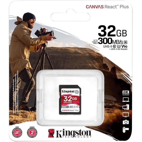 32GB CANVAS REACT + SDHC UHS-II 300R 260W U3 V90 FOR FULL HD 4K