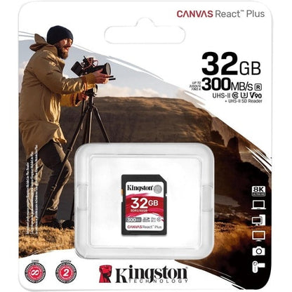 32GB CANVAS REACT + SDHC UHS-II 300R 260W U3 V90 FOR FULL HD 4K
