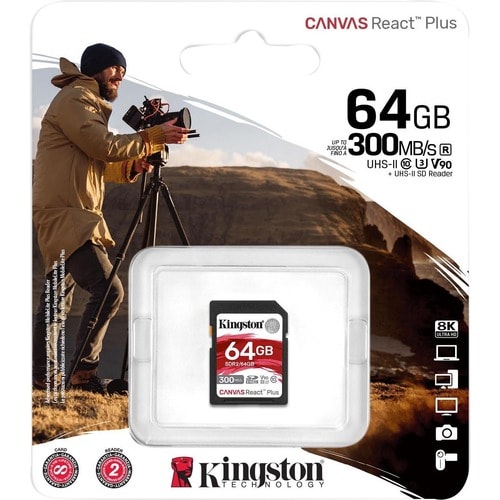 64GB CANVAS REACT + SDXC UHS-II 300R 260W U3 V90 FOR FULL HD 4K