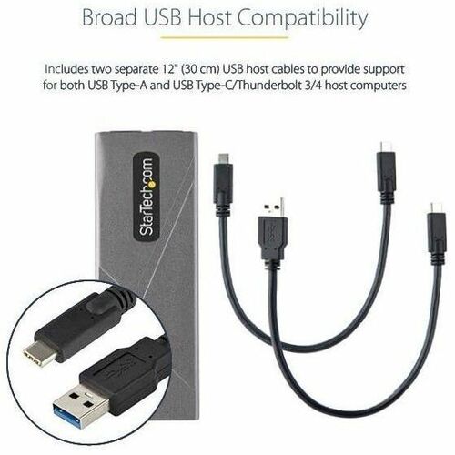 StarTech.com USB-C 10Gbps to M.2 NVMe or M.2 SATA SSD Enclosure, Tool-