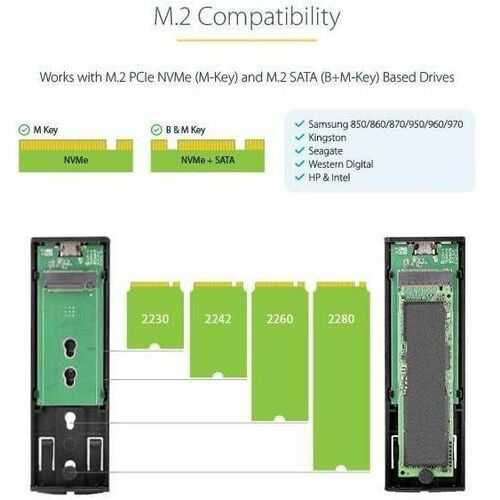 StarTech.com USB-C 10Gbps to M.2 NVMe or M.2 SATA SSD Enclosure, Tool-